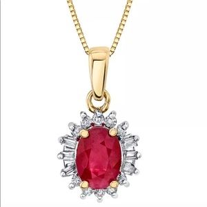 R.H. Macy & Co Ruby (1 Ct) & Diamond (1/5 Ct) Halo 18” Pendant Necklace 10k Gold